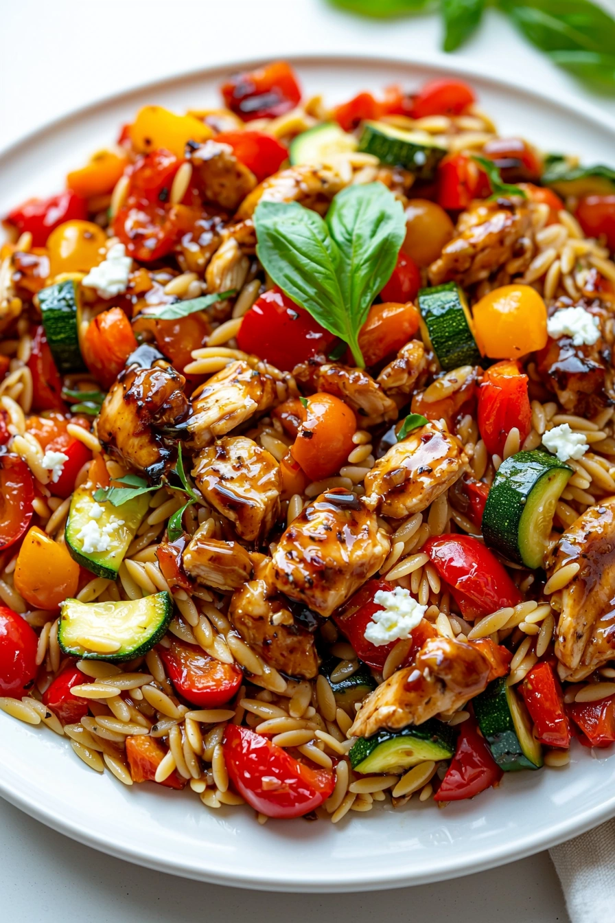 Easy Balsamic Chicken & Veggie Orzo