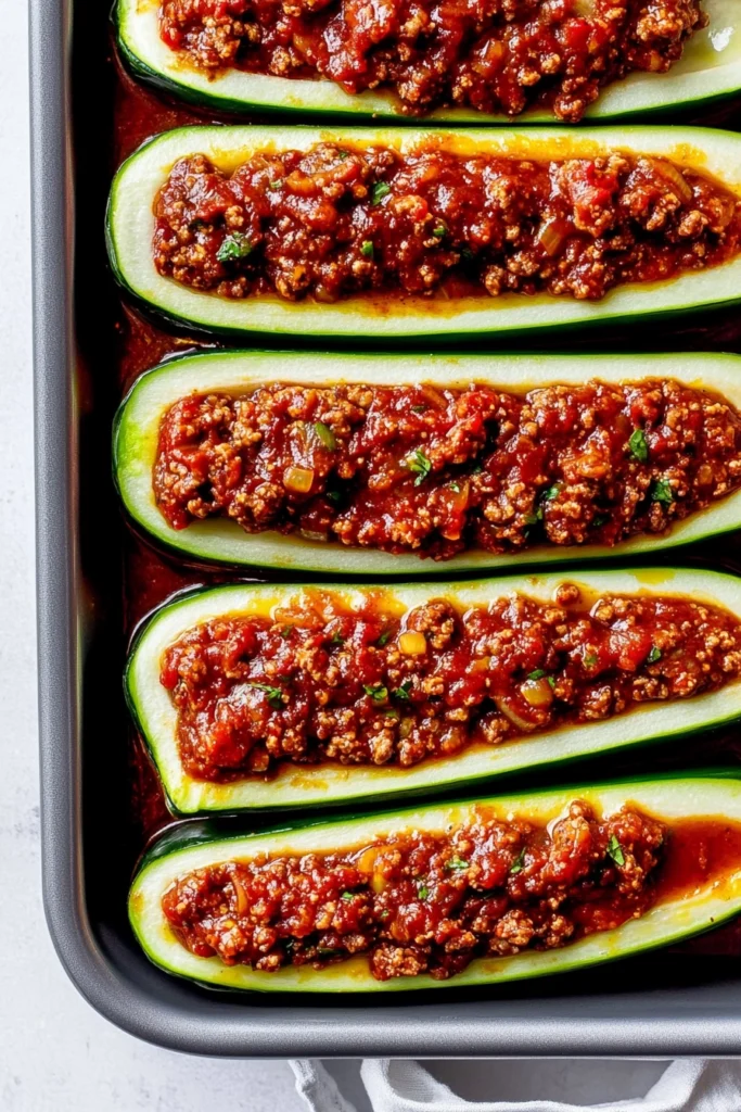 Ground Beef Stuffed Zucchini Boats