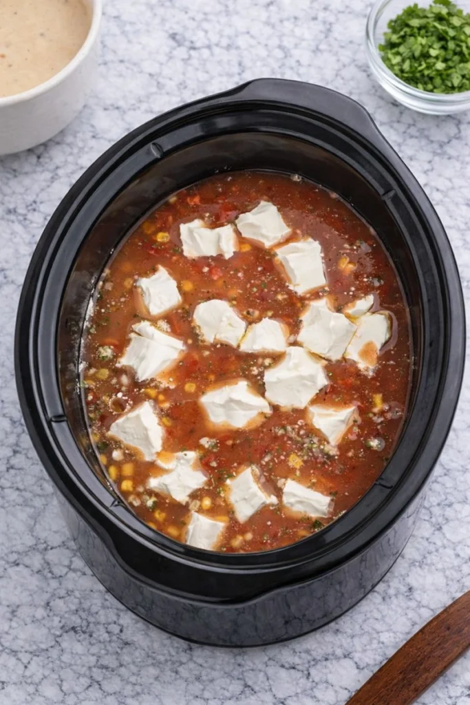 Crockpot Cream Cheese Chicken Chili