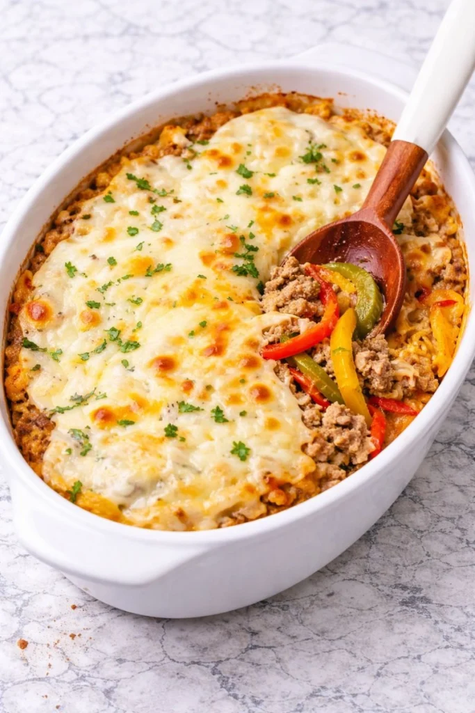 Low Carb Philly Cheesesteak Casserole