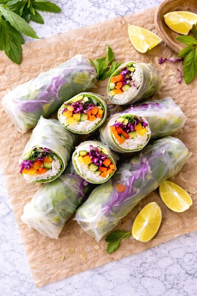 Vegetable Spring Rolls with Peanut Sauce