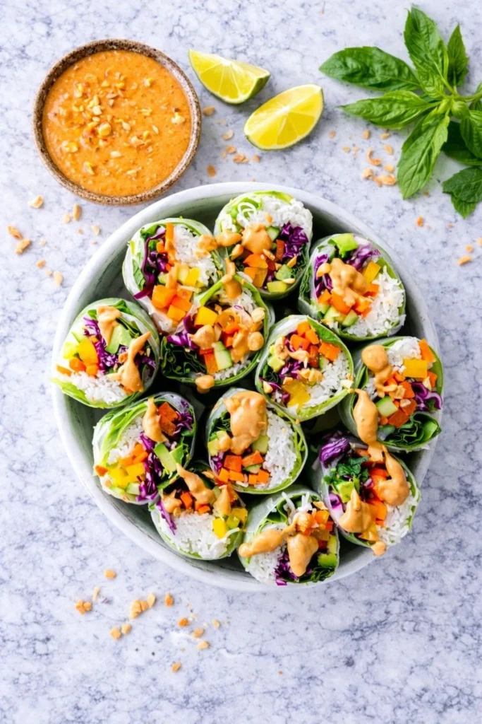 Vegetable Spring Rolls with Peanut Sauce
