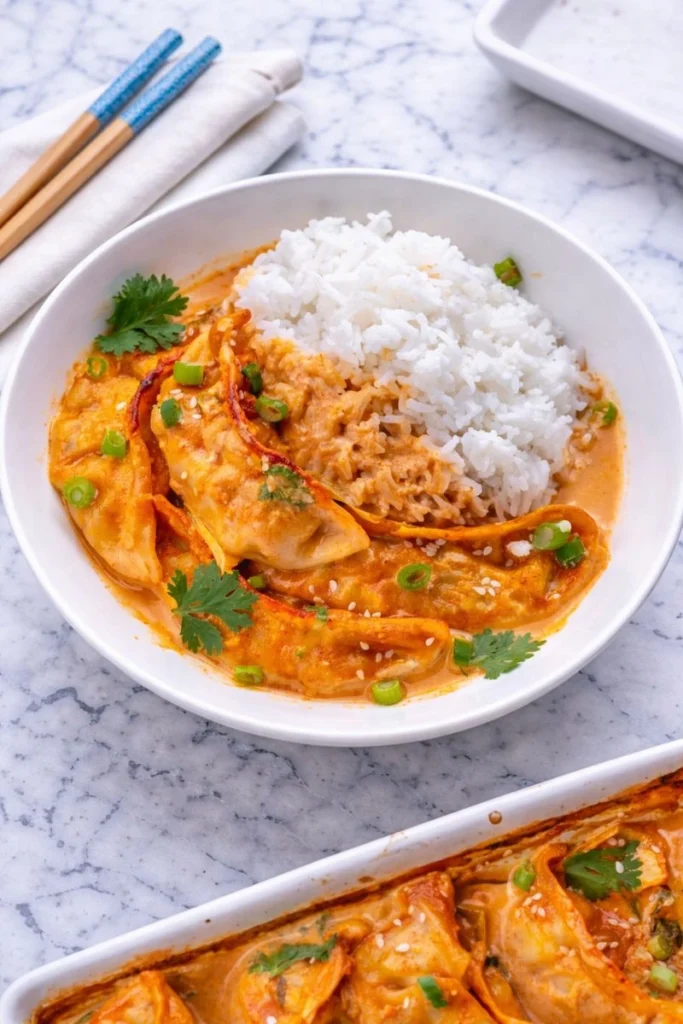 One Pan Baked Dumplings