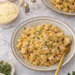 French Onion Chicken Orzo Casserole