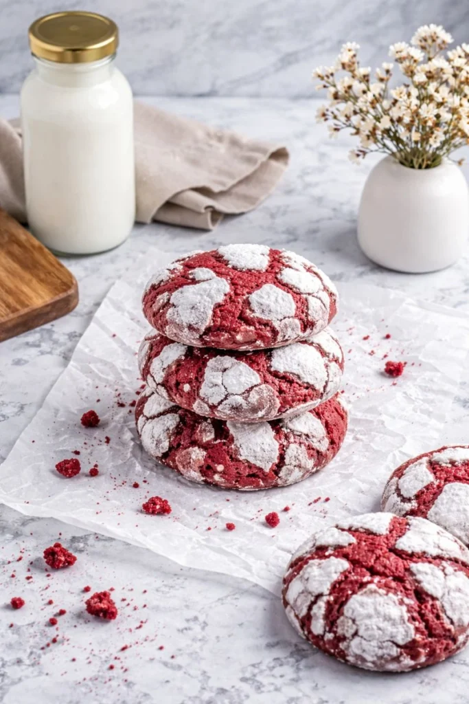Heart-Shaped Red Velvet Crinkle Cookies