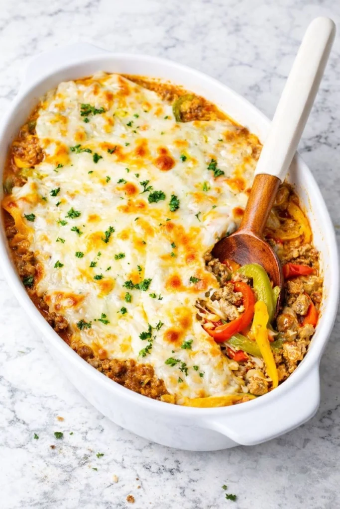 Low Carb Philly Cheesesteak Casserole
