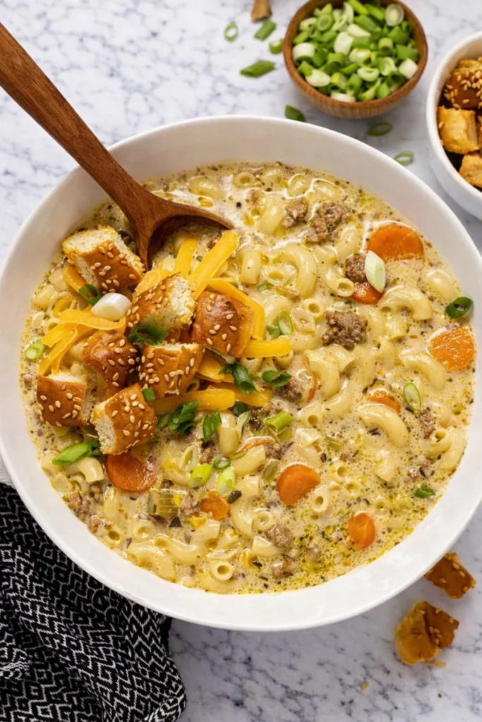 One-Pot Macaroni Cheeseburger Soup - NO VELVEETA!