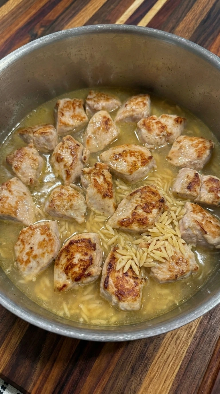 Orzo added to chicken