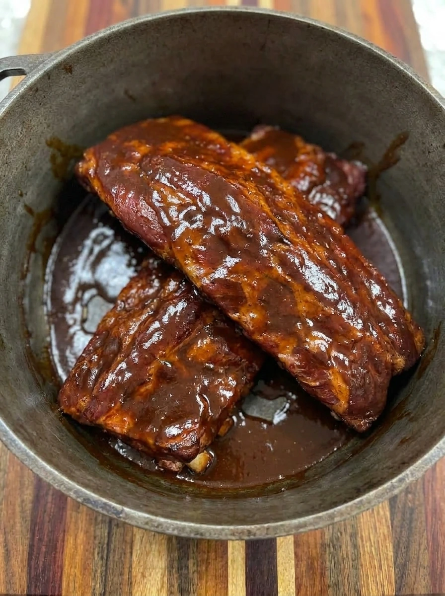 ribs with sauce in cooker
