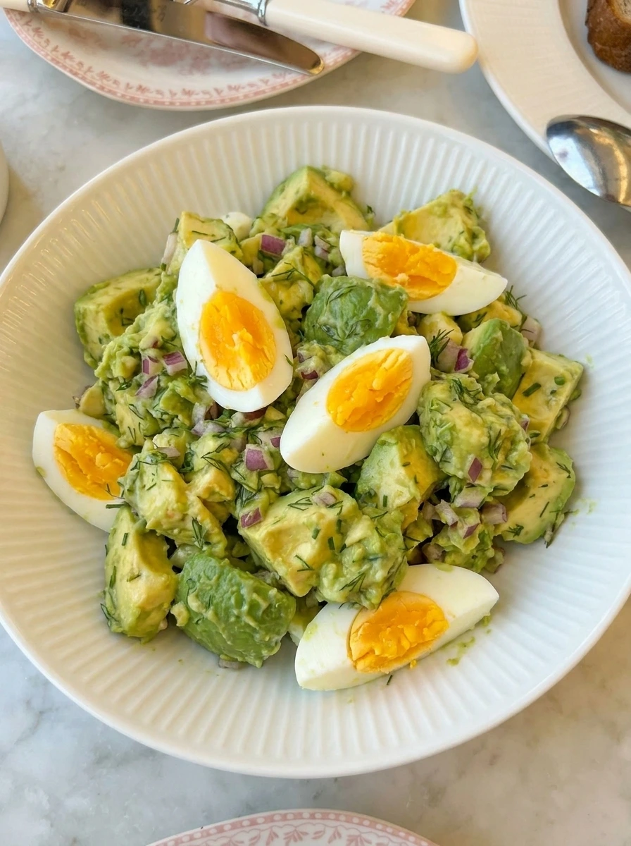 creamy avocado egg salad in bowl
