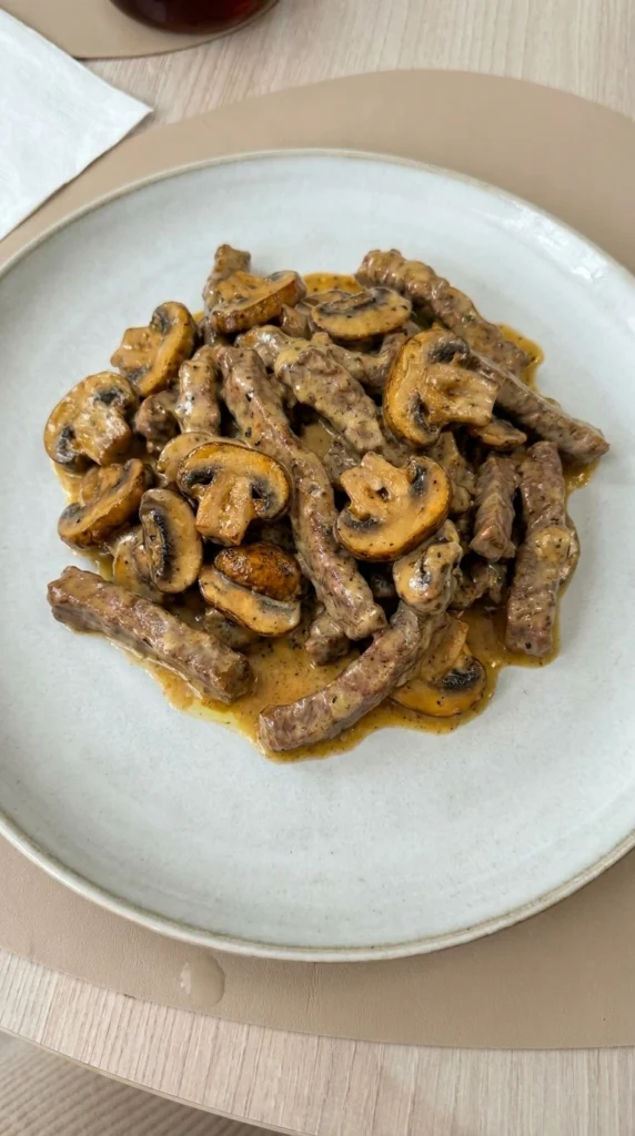 creamy beef stroganoff with tender beef and mushrooms