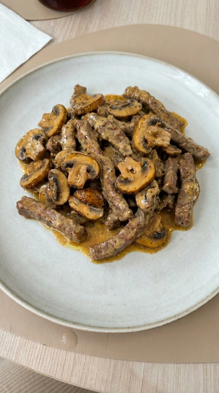 creamy beef stroganoff with tender beef and mushrooms