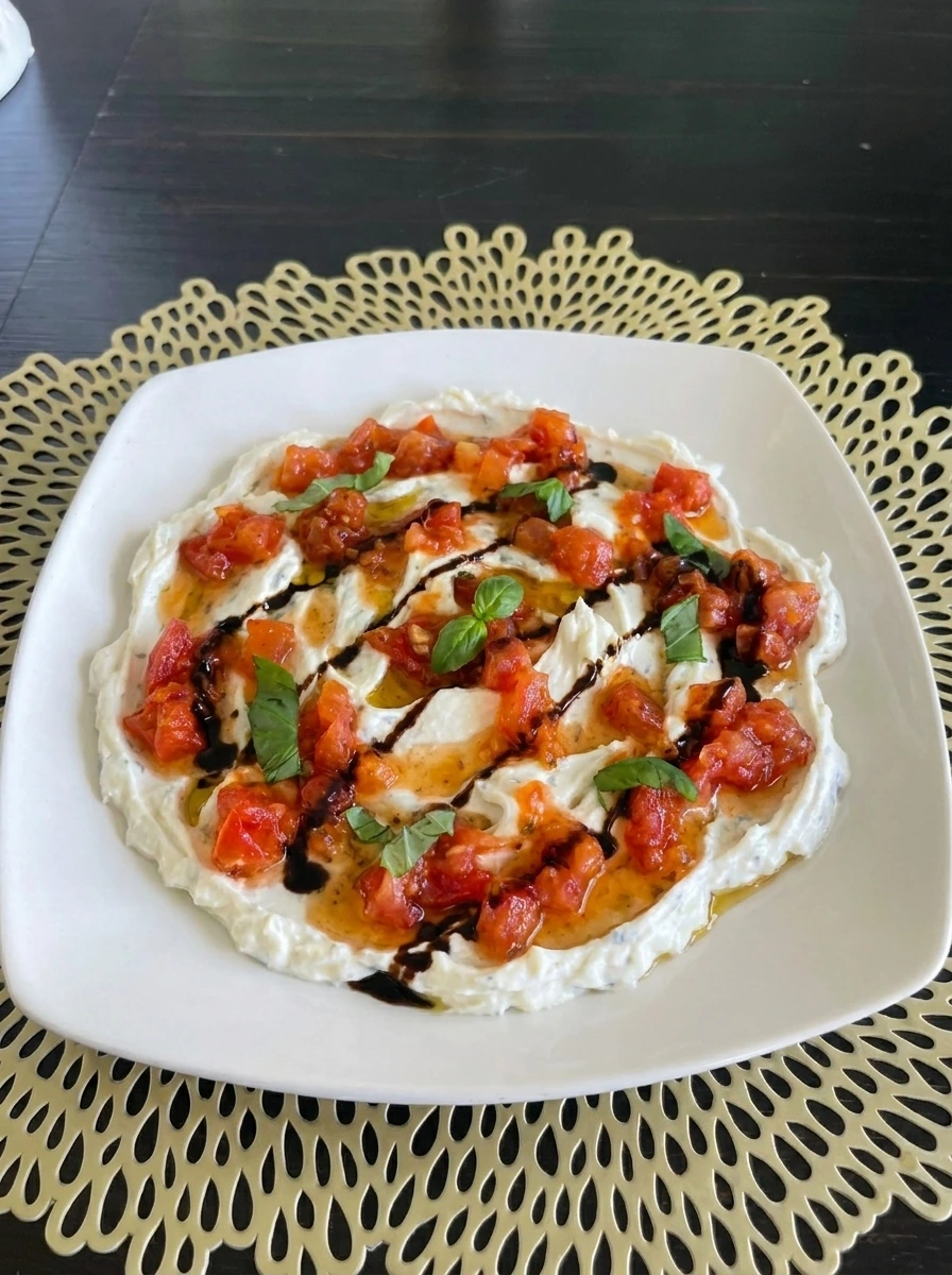 Boursin Bruschetta Dip with tomatoes and balsamic