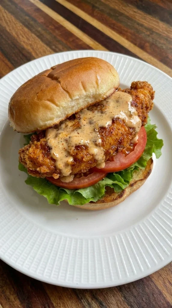 Cajun Crispy Chicken Sandwich with golden coating