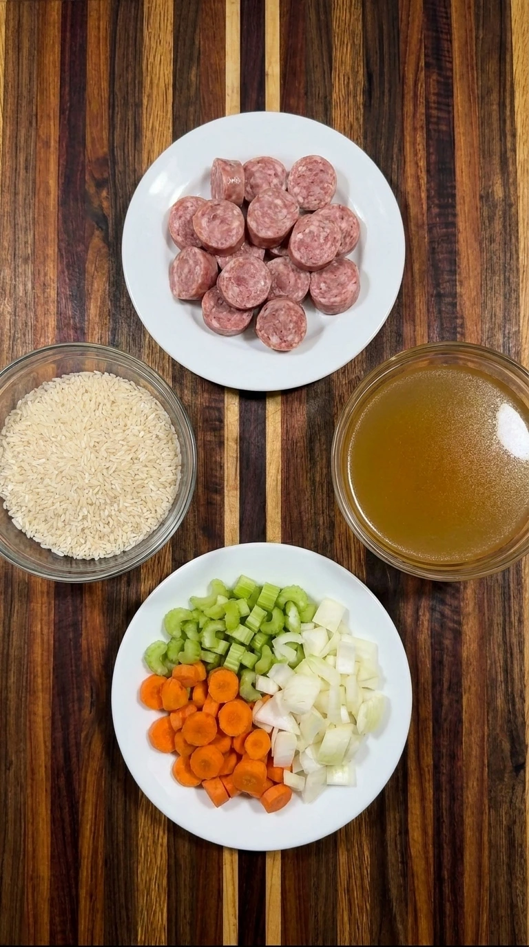 Ingredients for Crockpot Cajun Sausage and Rice