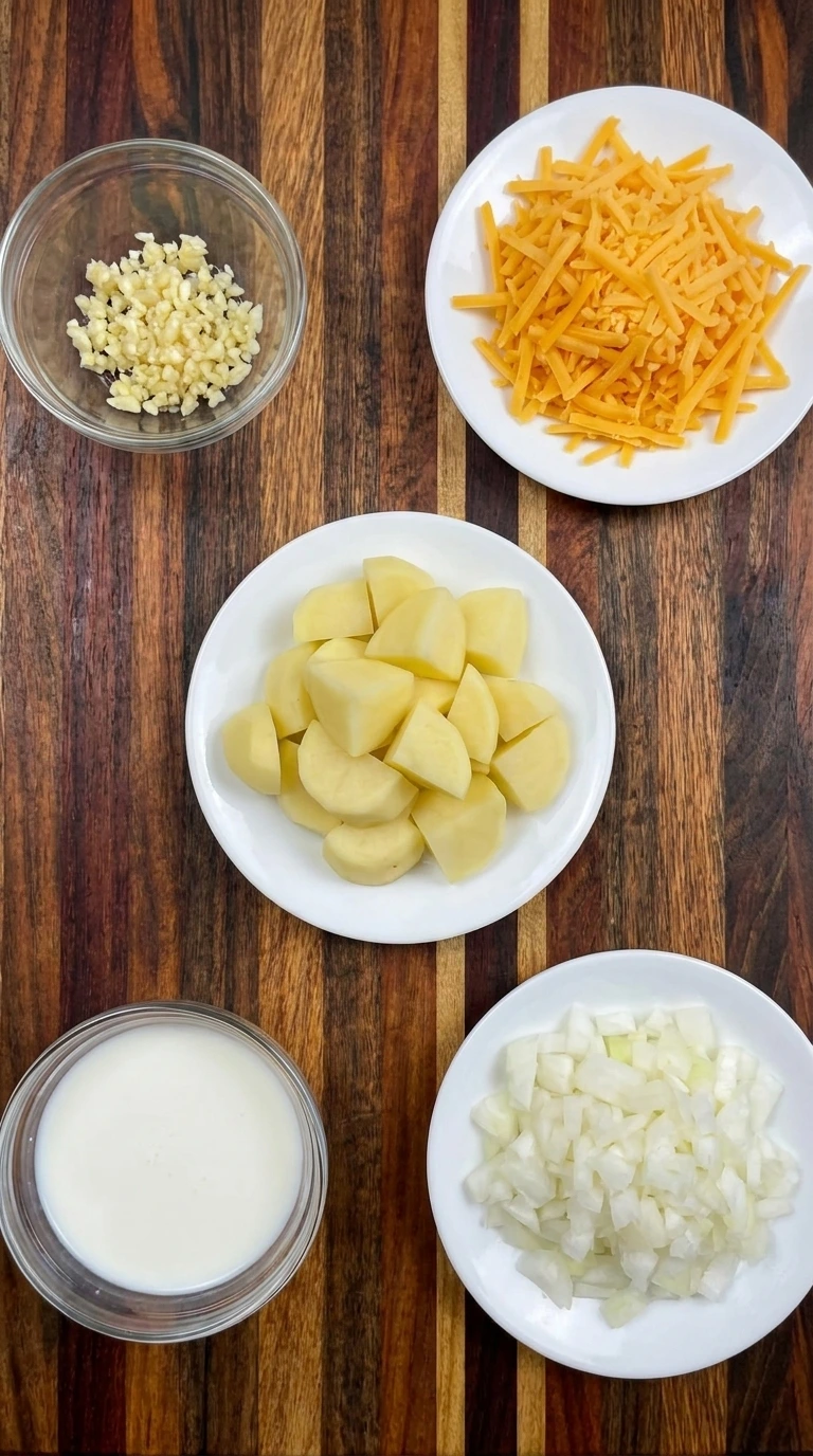 ingredients for cheddar garlic potato soup