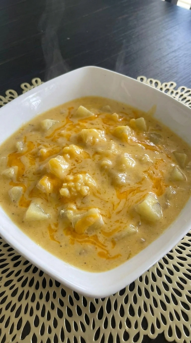 creamy cheddar garlic potato soup bowl