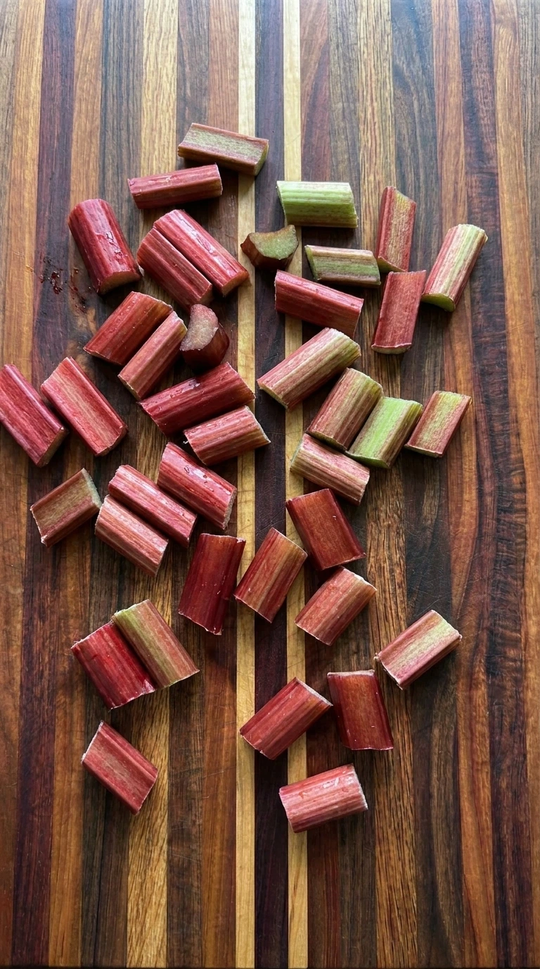 Chopped rhubarb pieces uneven size