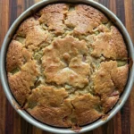 Classic Rhubarb Cake with golden crust and soft rhubarb pieces