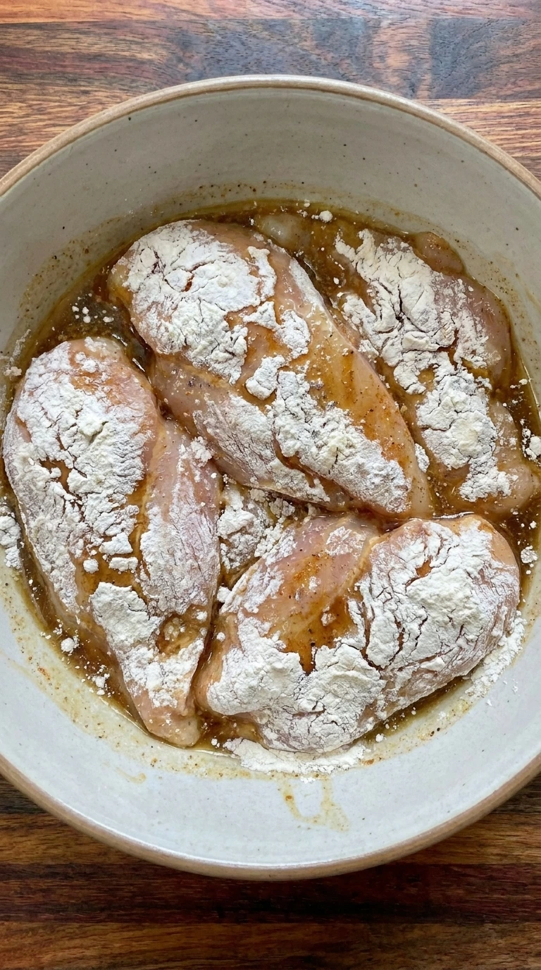 Chicken coated in flour mixture