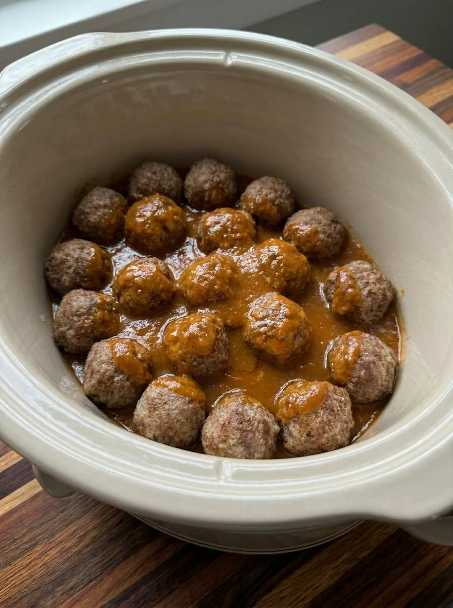 Meatballs covered with BBQ sauce