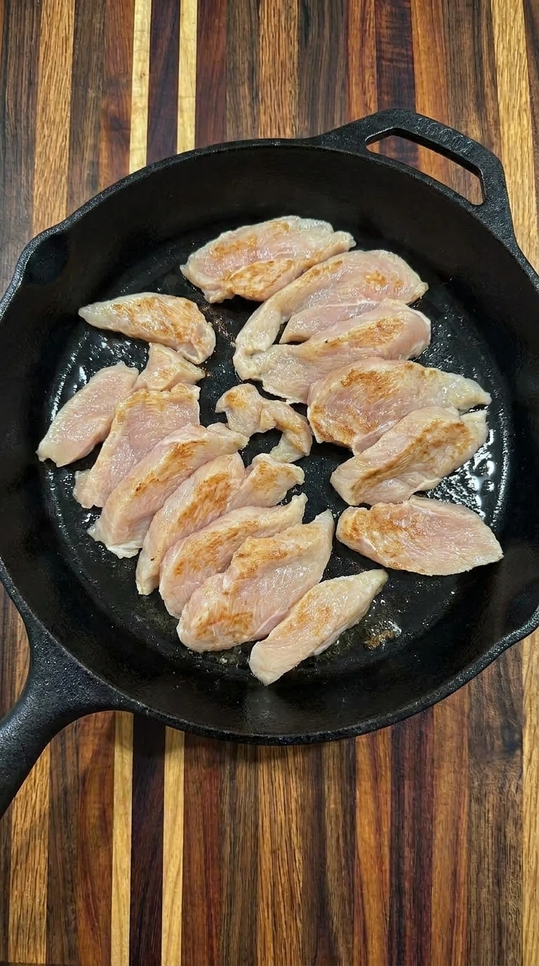 Chicken cooking with slight browning
