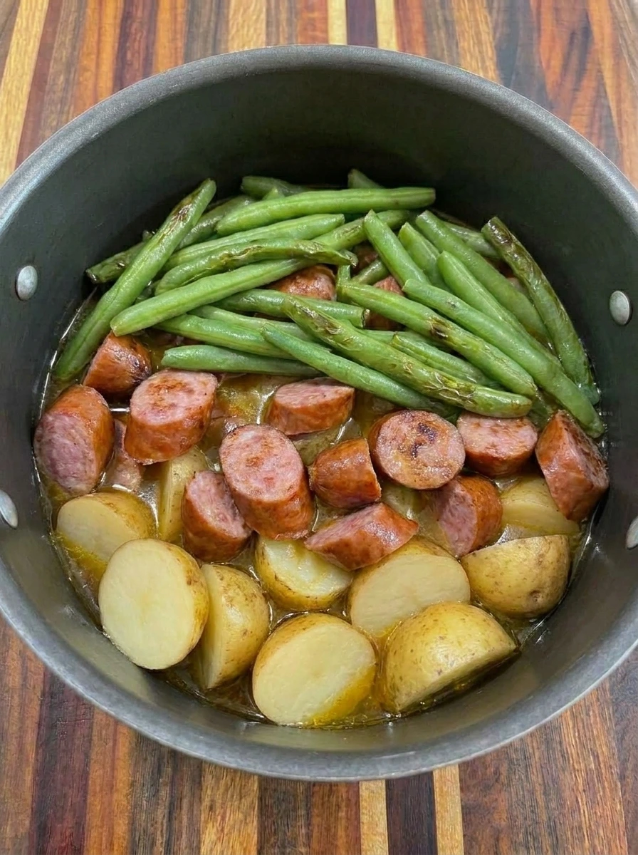 cooked kielbasa and vegetables