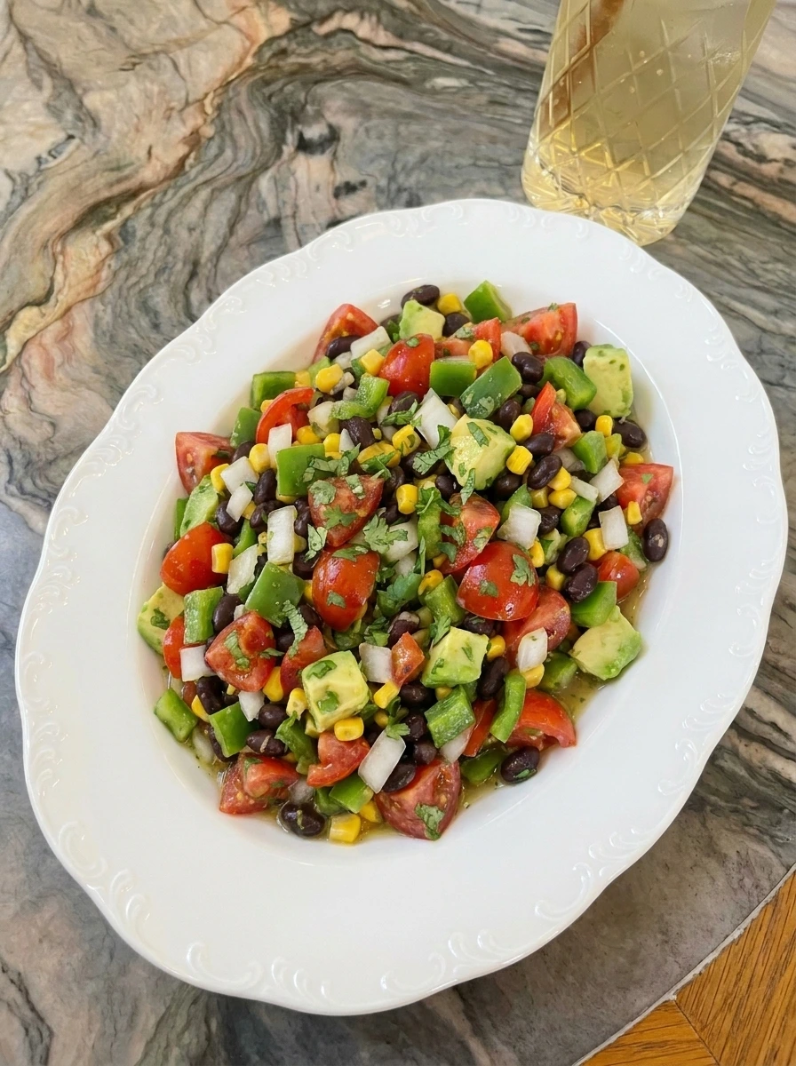 fresh cowboy caviar with beans corn and vegetables