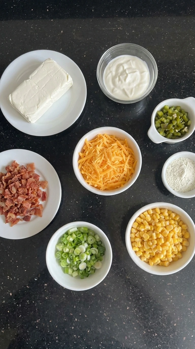 Ingredients for Cowboy Crack Dip in separate bowls