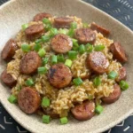Crockpot Cajun Sausage and Rice in bowl