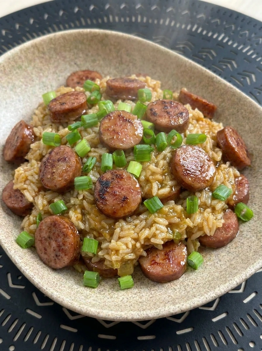 Crockpot Cajun Sausage and Rice in bowl
