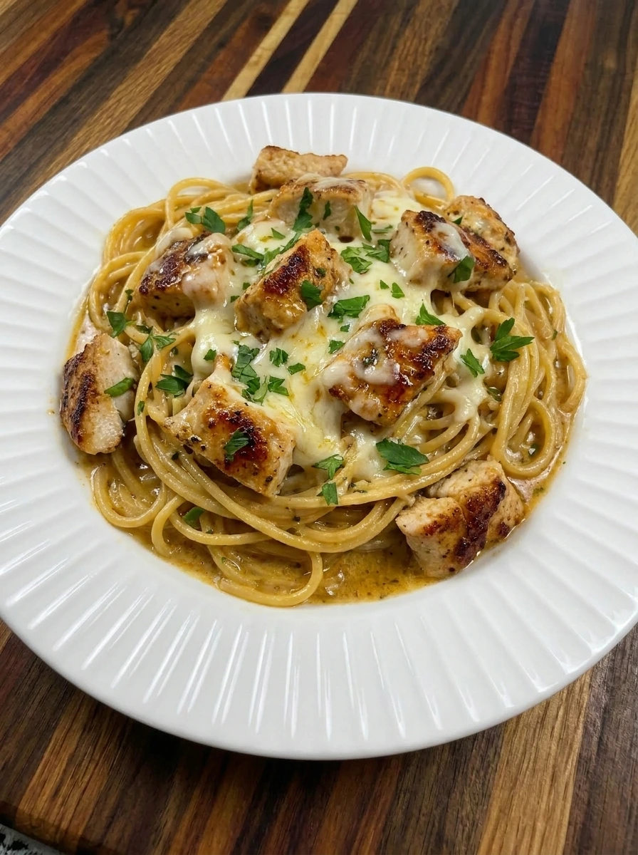 Crockpot Chicken Spaghetti creamy cheesy pasta