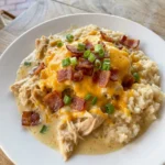 Crockpot Crack Chicken and Rice creamy plated dish
