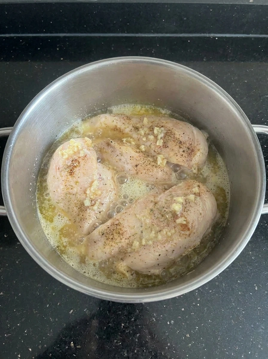 Chicken cooking in crockpot broth