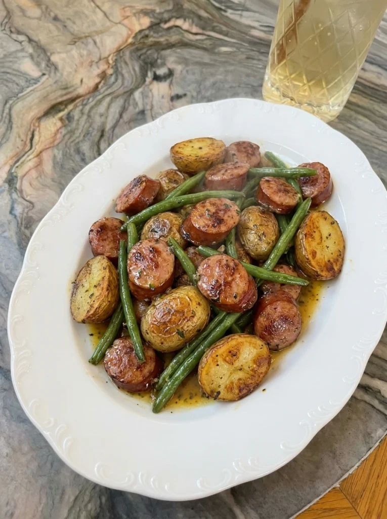 Crockpot Kielbasa and Green Beans finished dish