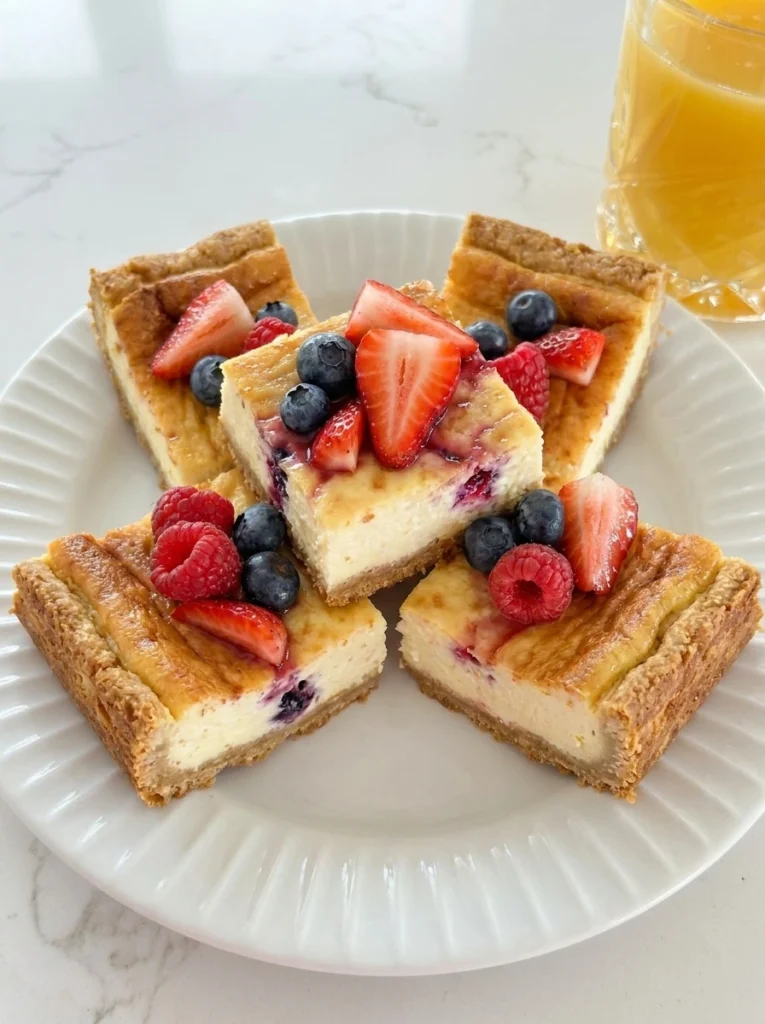 Easy Memorial Day Berry Cheesecake Bars with fresh berries