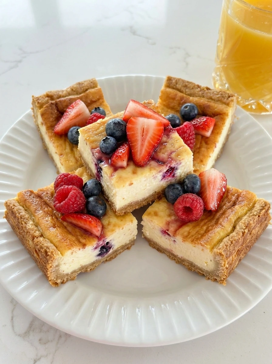Easy Memorial Day Berry Cheesecake Bars with fresh berries