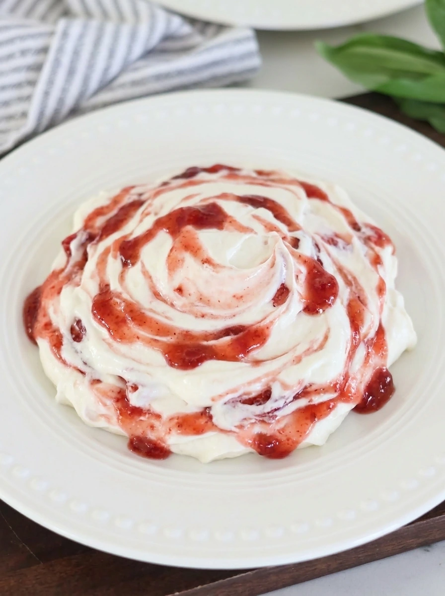 finished strawberry cheesecake dip in bowl