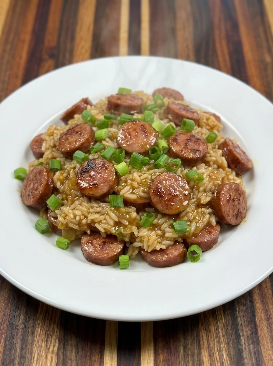 Finished Cajun sausage and rice