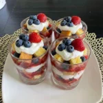 Firecracker Strawberry Shortcake Cups layered dessert