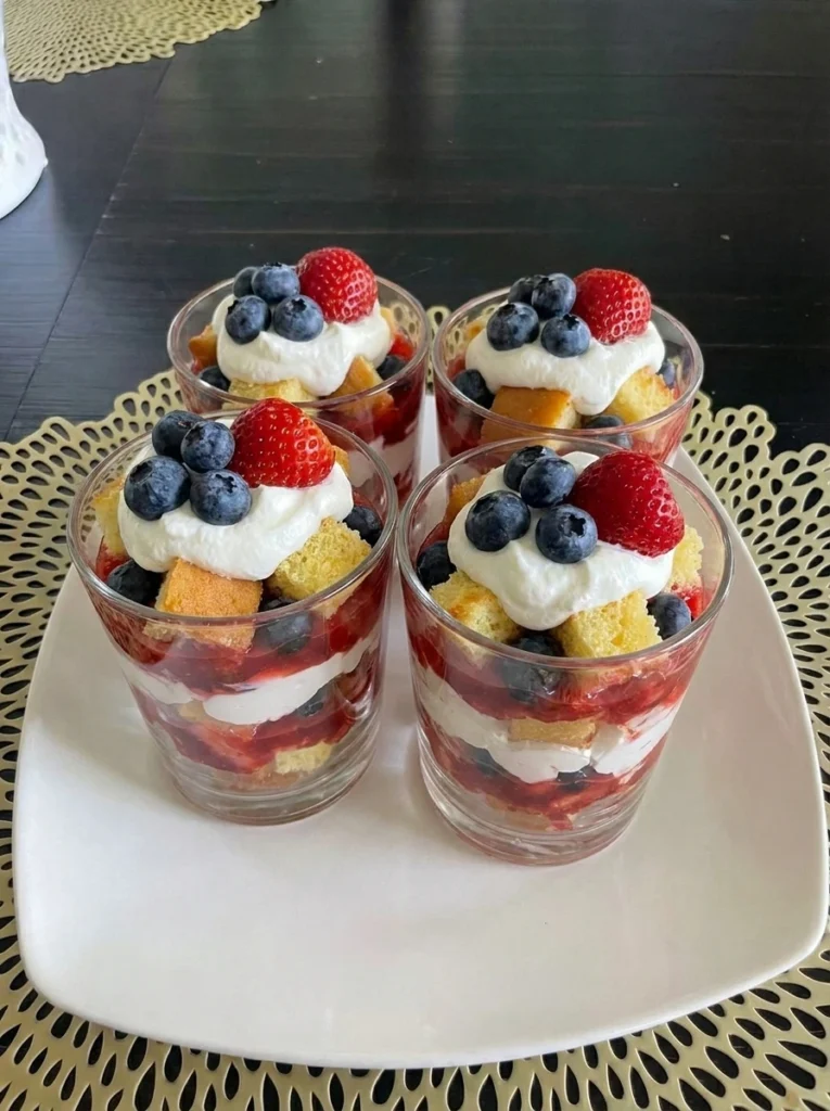 Firecracker Strawberry Shortcake Cups layered dessert