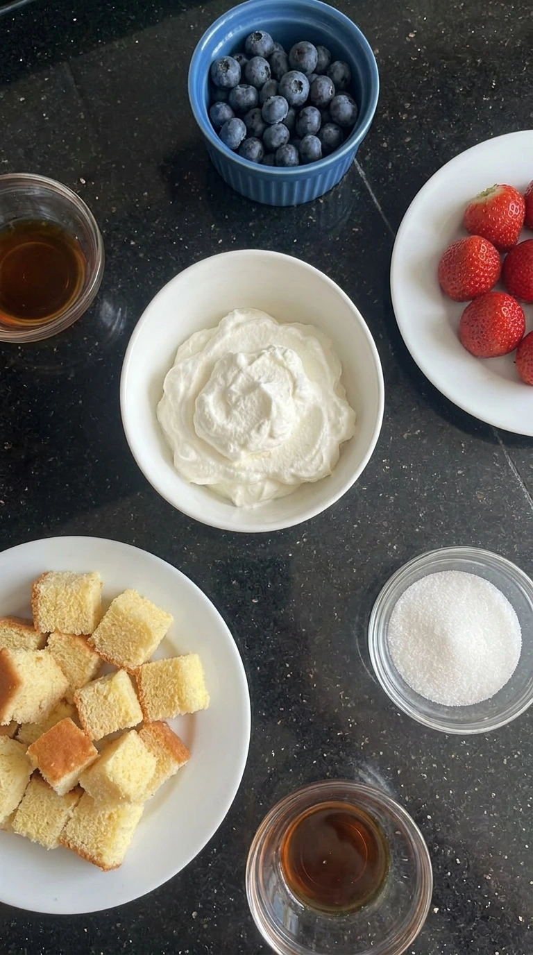 Ingredients for Firecracker Strawberry Shortcake Cups