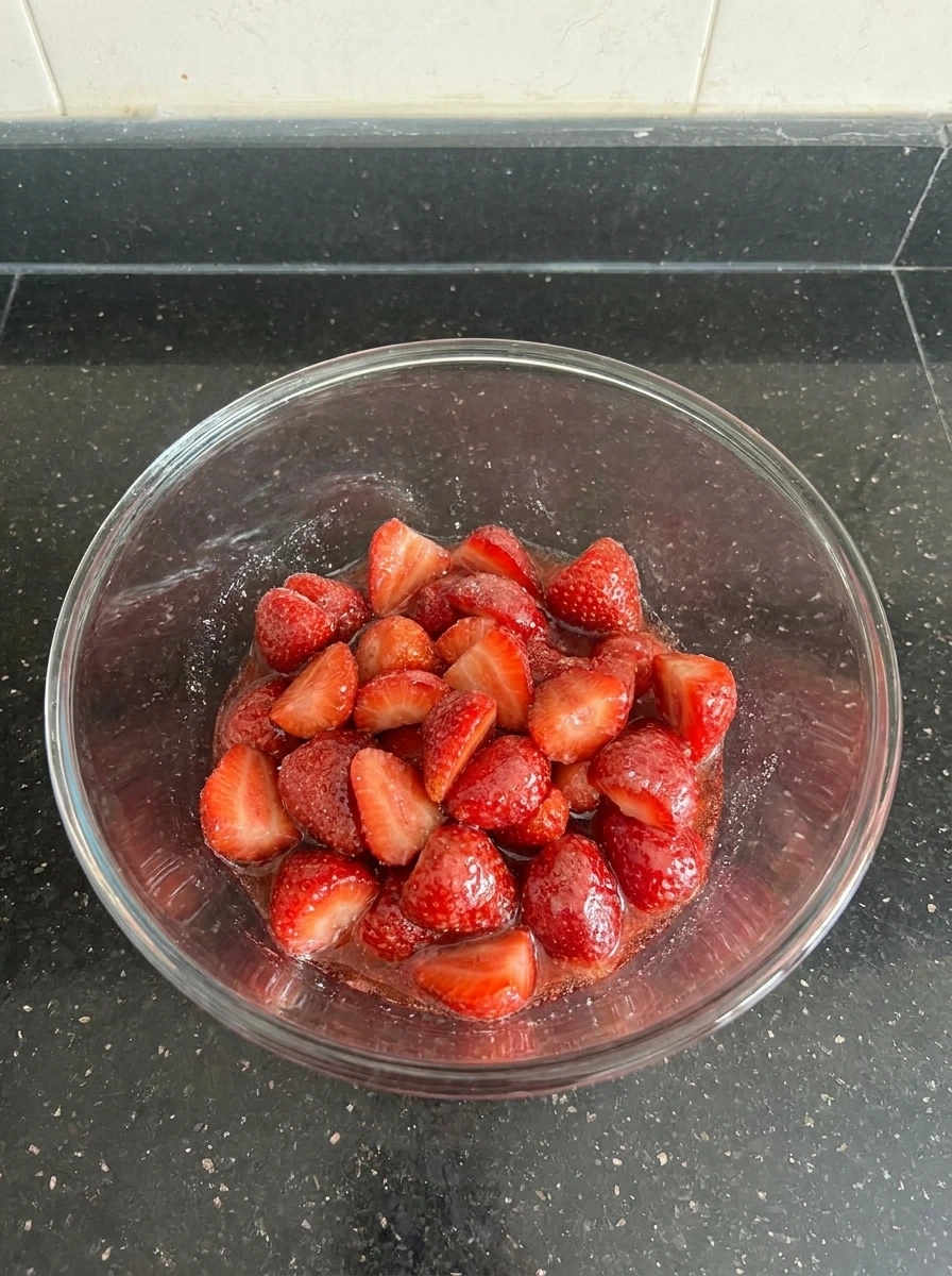 Sugared strawberries releasing juice