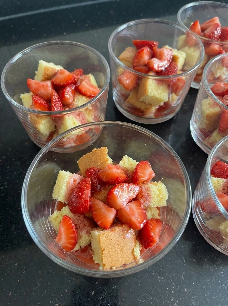 Cake and strawberries layered
