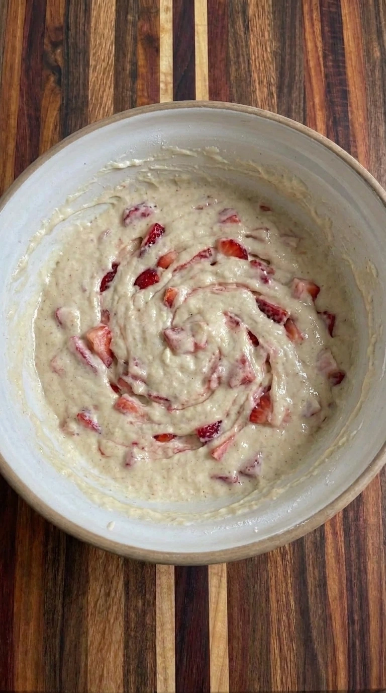 strawberries folded into batter