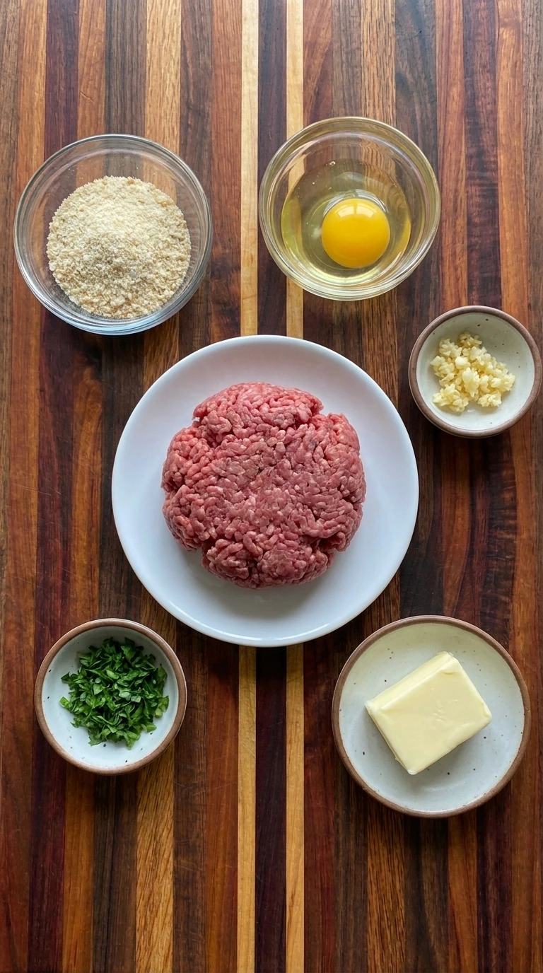 Ingredients for garlic butter meatballs