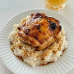 Hawaiian Chicken with Coconut Rice plated with pineapple glaze