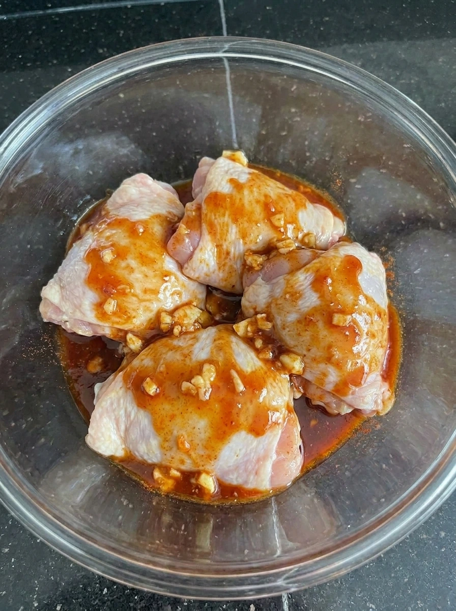 Chicken coated in hot honey sauce