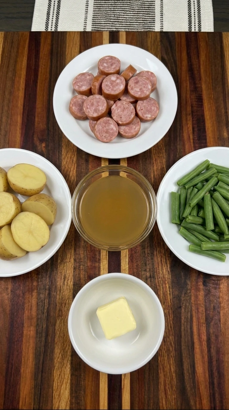 ingredients for Crockpot Kielbasa and Green Beans