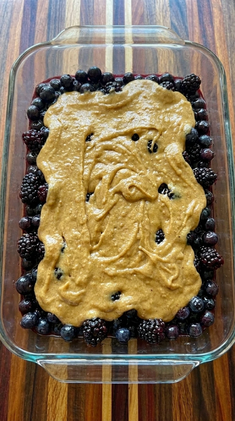 batter over berries
